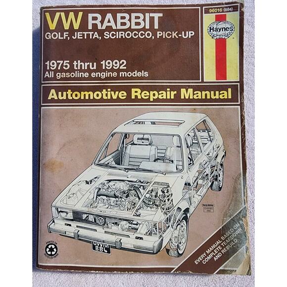 VW Rabbit Golf Jetta Scirocco Pick-up 1975-1992 Gas Models Haynes Repair Manual - Picture 1 of 3
